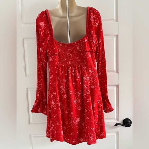 Free People Tess Floral Print Long Sleeve Minidress Velvet M Babydoll Milkmaid - Picture 9 of 15